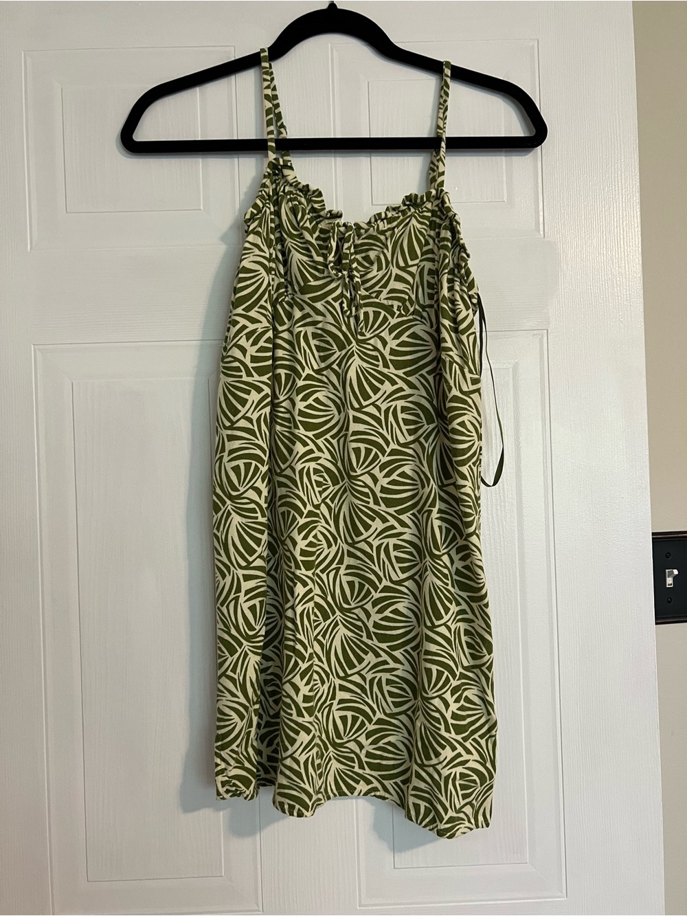 Monteau Olive and White Leaf-Print Mini Dress